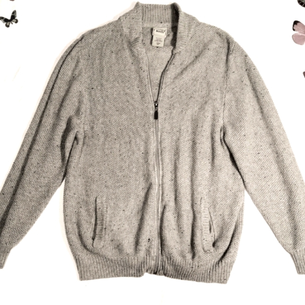 Scandia Woods Gray Knit Zippered Sweater Jacket Mens Sz Lg